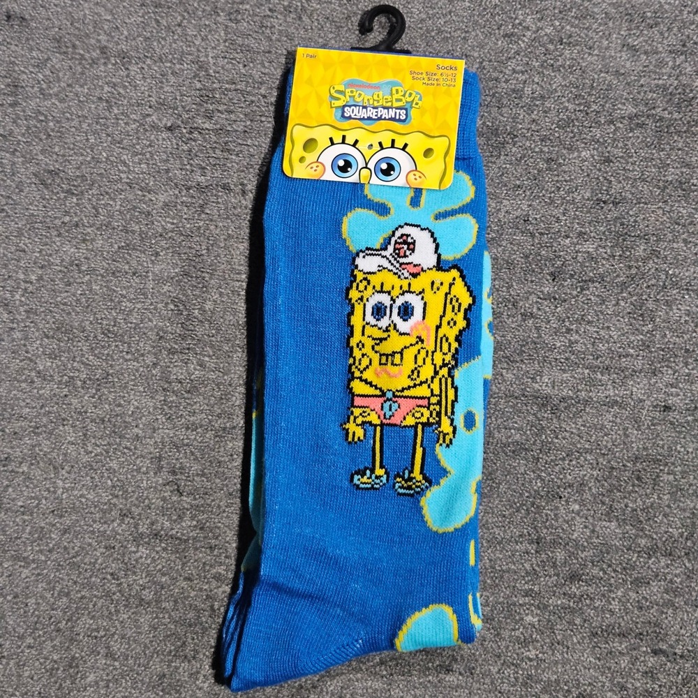Nickelodeon SpongeBob SquarePants Blue Crew Socks Mens Shoe Size 6.5-12